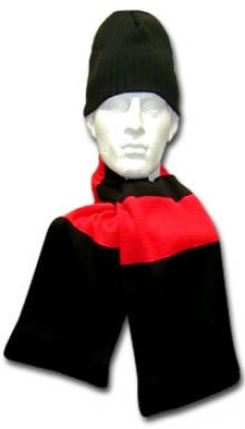 Red & Black Hat & Scarf Set Football Supporters Traditional Scarf Set Football Bar Scarf