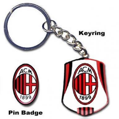 AC Milan Keyring Milan Pin Badge and Keyring Set Forza Milano Pin Badge