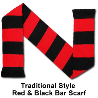 Red & Black Hat & Scarf Set Football Supporters Traditional Scarf Set Football Bar Scarf