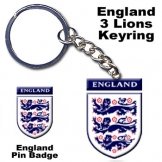 England 3 Lions Crest Keyring & Pin Badge Set England